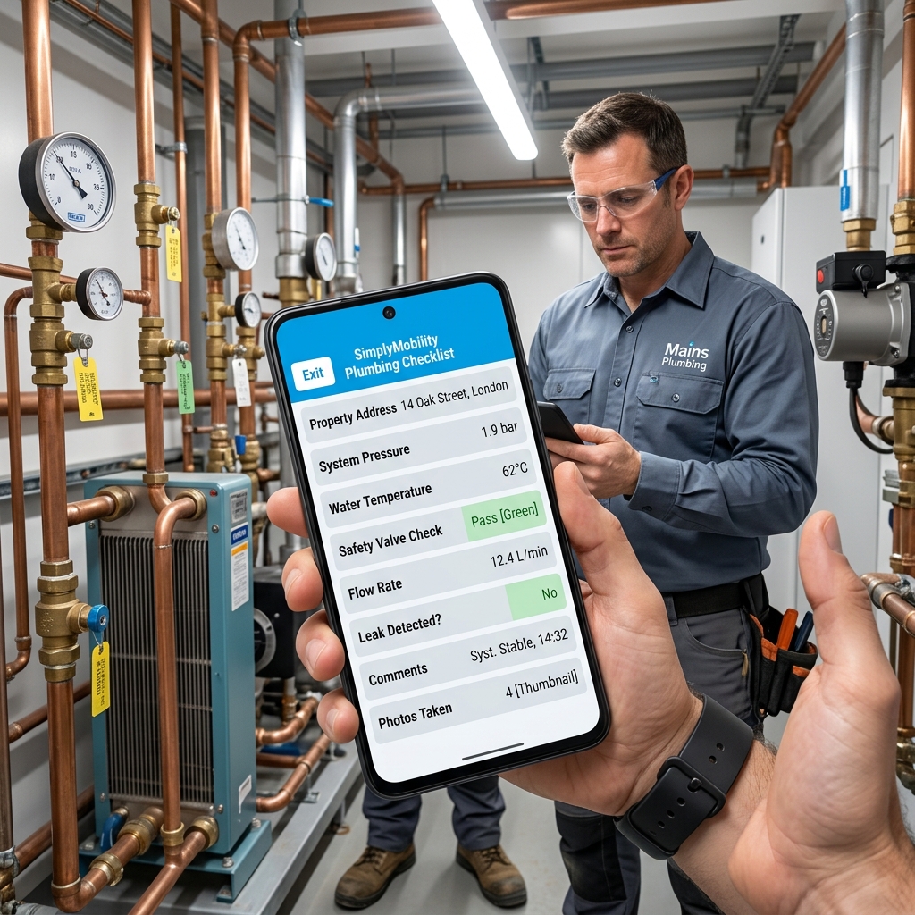 Digital plumbing service report on Simply Mobility mobile client - Simply Connected Systems